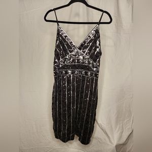 Express Sequin Dress Large Black & Silver